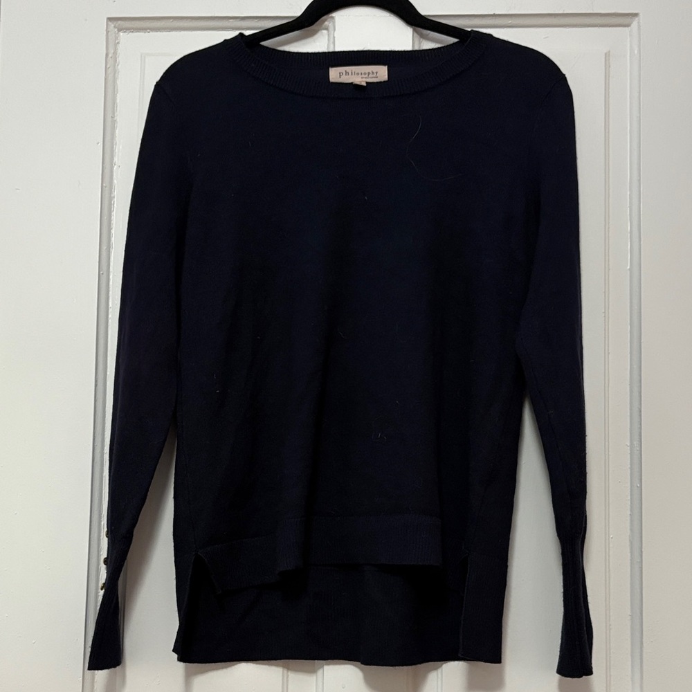 Philosophy Deep Blue Sweater with buttons on sleeves